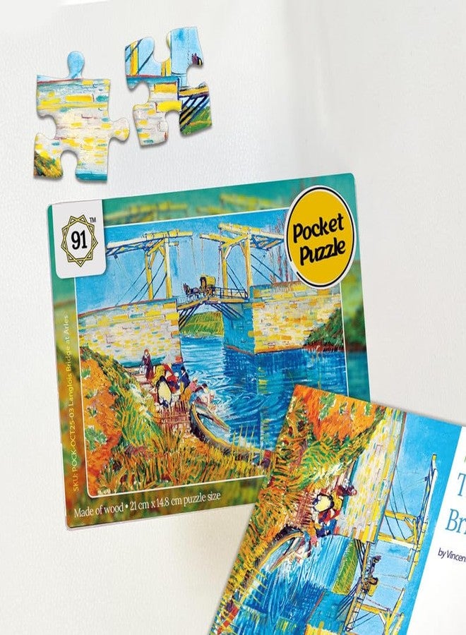 91Knots | The Langlois Bridge at Arles by Vincent Van Gogh 108 Pieces Premium Wooden Small Jigsaw Puzzle for Adults & Teens | Classical Art Brain Teaser | Mindfulness Activity | Travel-Friendly Gift - Image 1
